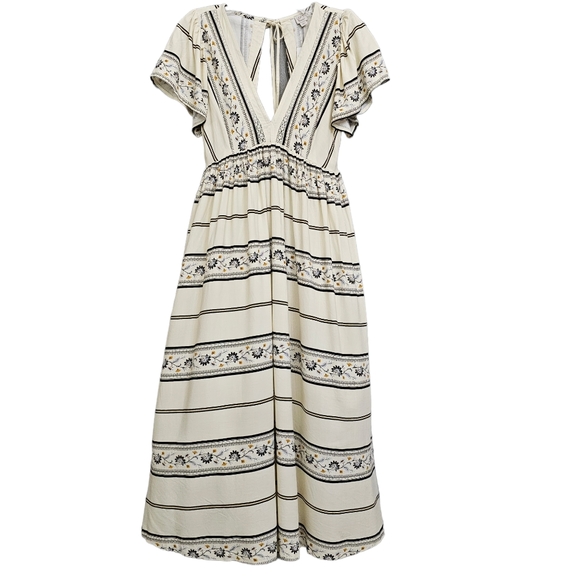 Nwt LOFT Creme/Black/Gold Floral Cap Sleeve V Neckline Resort Wear - Picture 13 of 17